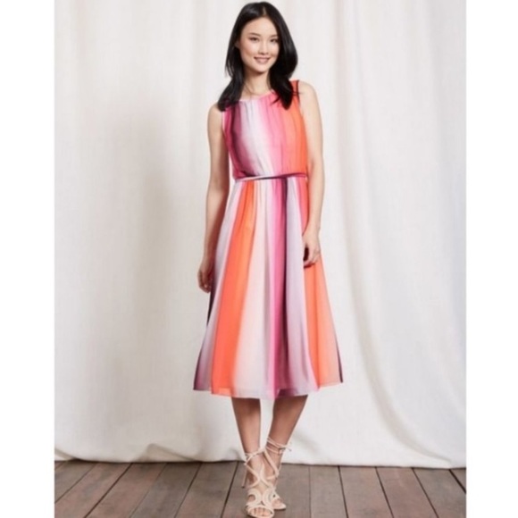 Boden Maria Ombre Chiffon Dress | Size 10. Pinks and Orange hues. - Picture 2 of 12